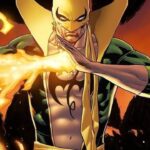 Iron Fist channels flaming chi energy with focused power in his classic comic costume.
