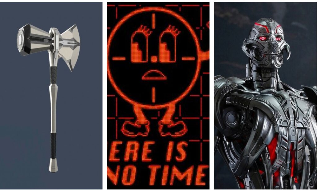 Stormbreaker, Miss Minutes, and Ultron — non-living MCU characters showing emotions and personality traits.
