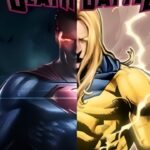 Half Superman and half Sentry face off in a dramatic, lightning-filled comic showdown.