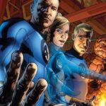 Mister Fantastic, Invisible Woman, Human Torch, and Thing stand together, ready for action in their blue uniforms.