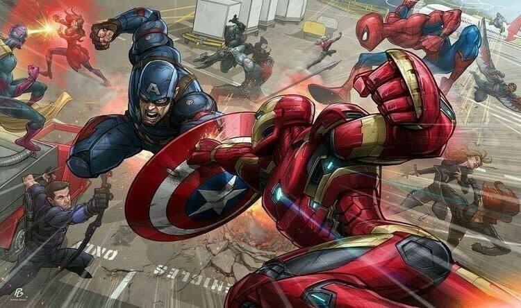 Captain America and Iron Man clash fiercely as Avengers battle during the superhero civil war.