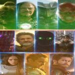 MCU villains from Iron Monger to Thanos shown phase-wise with dramatic colored background effects