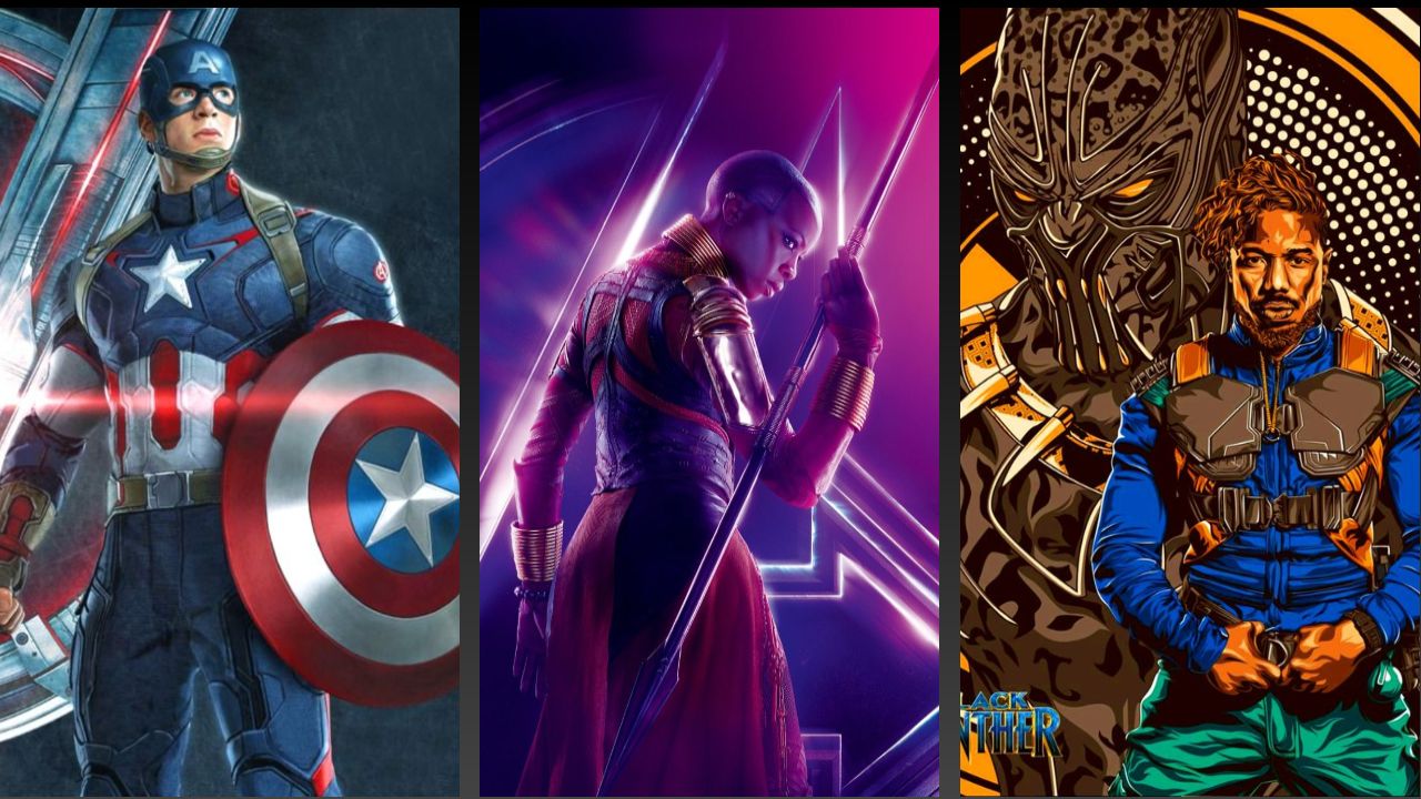 Captain America, Okoye, and Killmonger stand ready, showcasing power, strategy, and fierce determination.