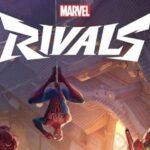 Marvel Rivals poster featuring Spider-Man, Scarlet Witch, and Iron Man under autumn leaves.